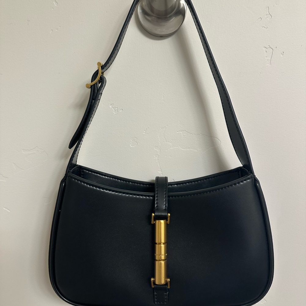Charles & Keith Black Shoulder Bag with Gold Accent